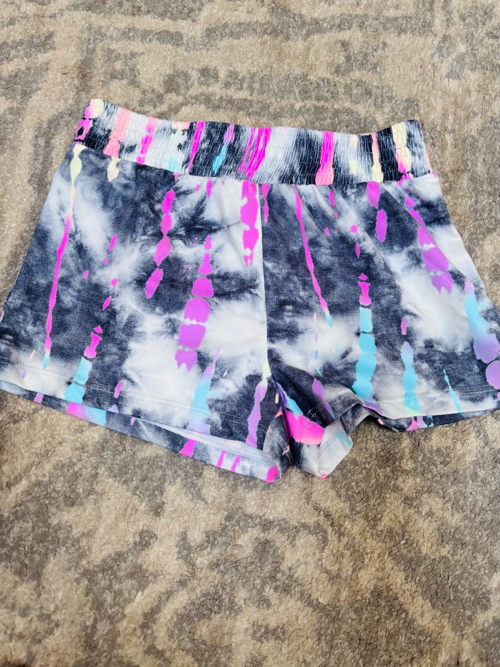 Pixie Lane Tie-Dye Active Shorts with Pink & Teal Accents